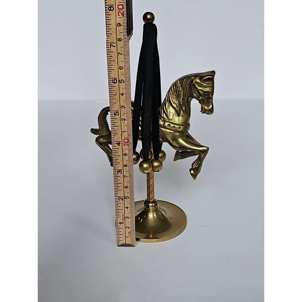 Vintage Solid Brass Carousel Horse Sculpture with Ribbons and Brass Balls M1029‎